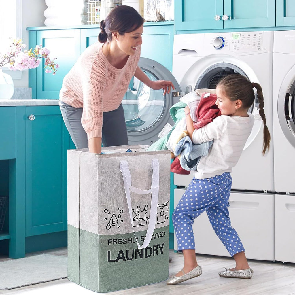 Laundry Baskets, 92L Freestanding Laundry Basket with Handles, Waterproof Tall Collapsible Clothes Hamper for Dorm, Bedroom, Bathroom