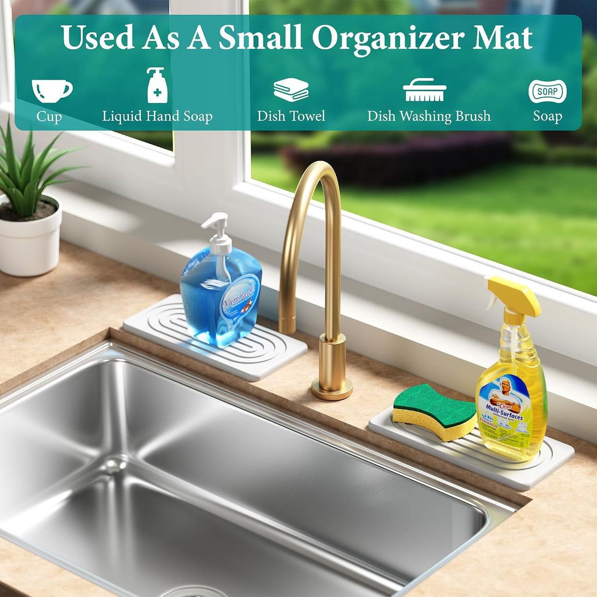 2PCS Diatomite Water Absorbing Stone Tray for Sink, Fast Drying Stone Drying Tray, Faucet Mat for Kitchen Sink and Counter, Bathroom Trays, Holders & Vanity Organizers White-Multi-Oval-9.8"x 4"
