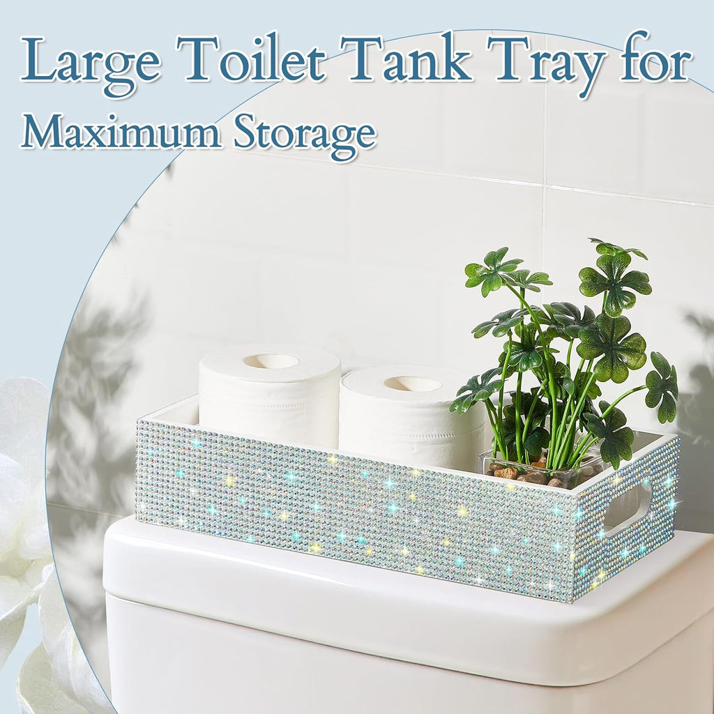 Honeydak Bathroom Basket, Rhinestone Toilet Tank Tray White Rhinestone