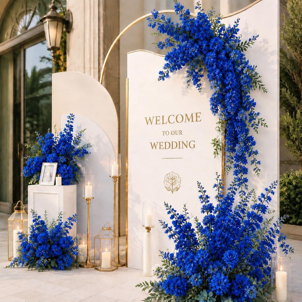Thiccywoov 24 Pcs Royal Blue Delphinium Artificial Flower Bulk, 34.25"