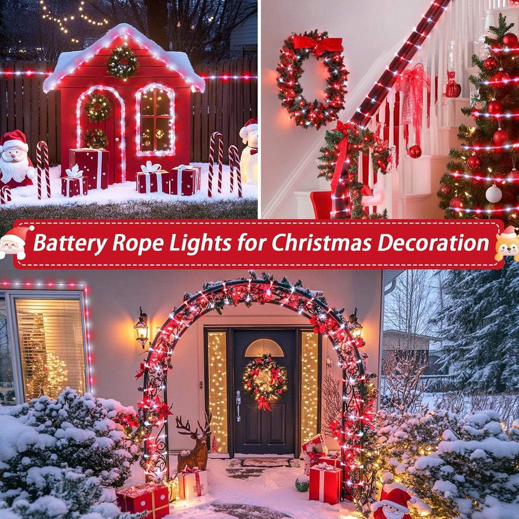 JMEXSUSS 2 Pack Red and White Christmas Lights Battery Operated