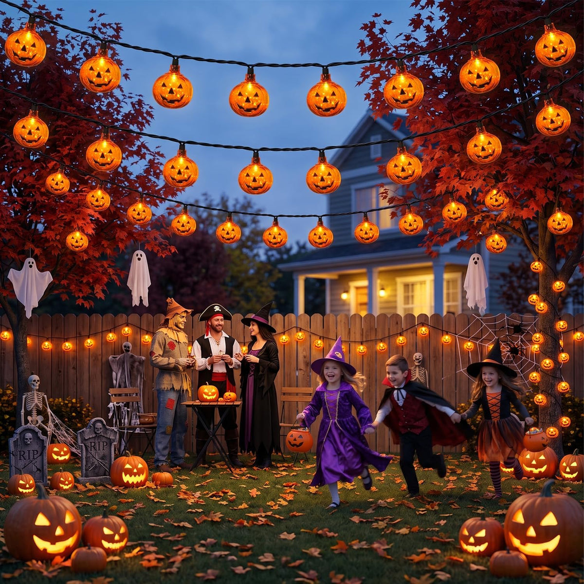 12Ft 20 LED Halloween Pumpkin String Lights Plug in Jack O Lantern Lights with Spooky Smile, 0.07W Energy-efficient LED Pumpkin Lights Outdoor Waterproof for Home Indoor Outdoor Halloween Decorations