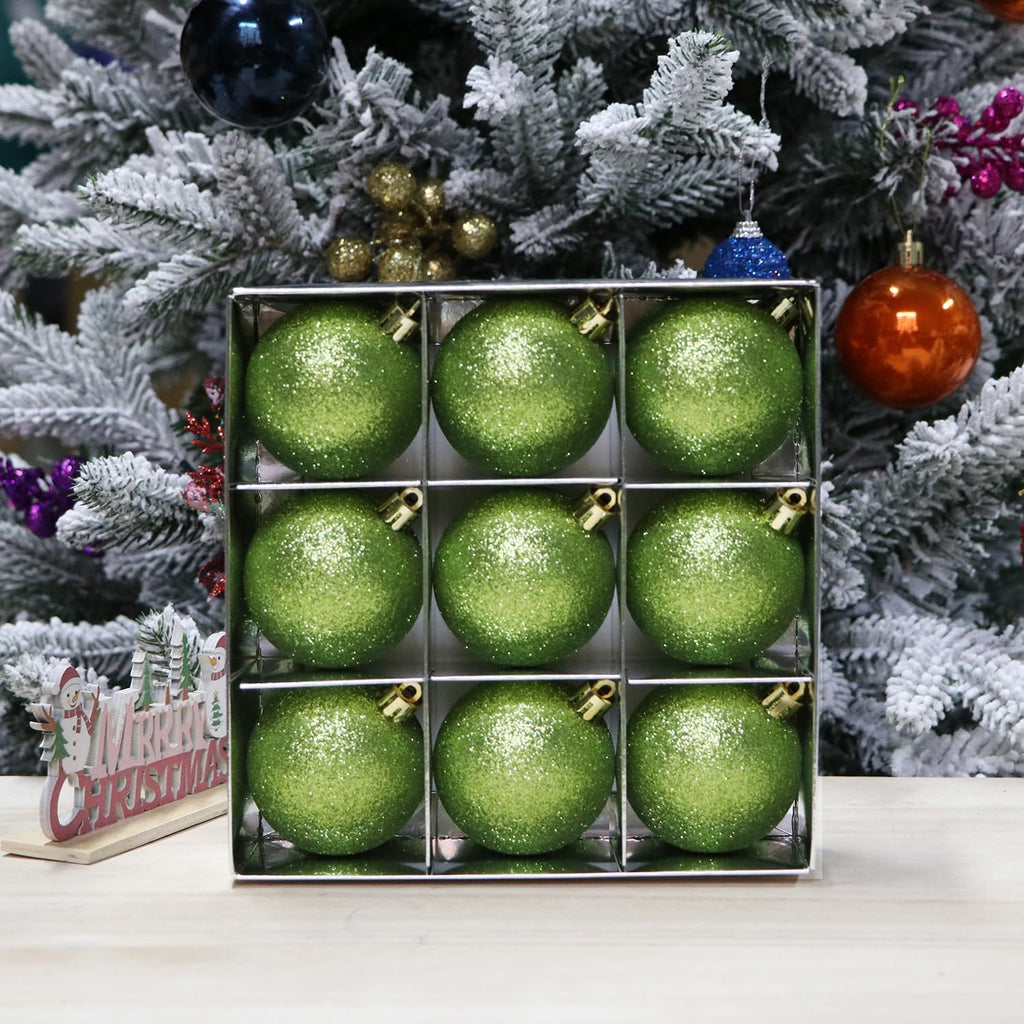 YYCRAFT Glitter Lime Green Shatterproof Christmas Ornament 8cm Unique Color Ornament for Holiday Decor Wreaths Garlands Box Set (9 Pack,Lime Green)