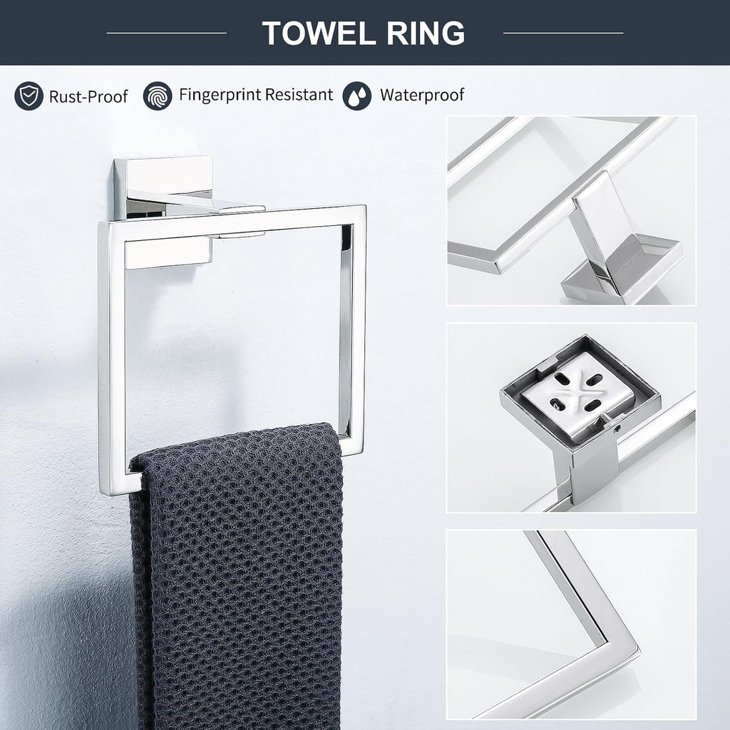 TQKAG 6-Piece Towel Bar Set, 23.6" Bathroom Hardware Set, Polished Chrome