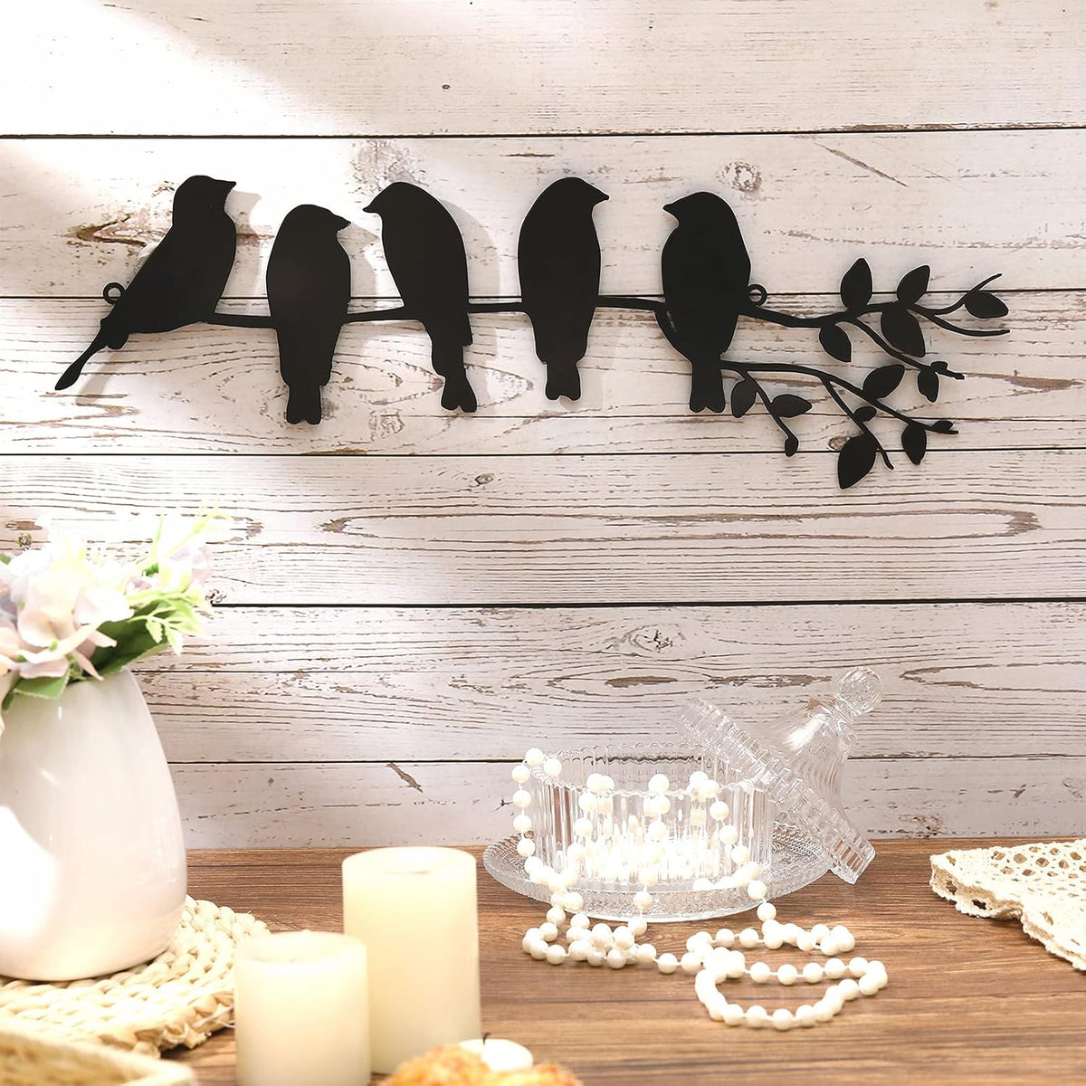 Ferraycle Metal Bird Wall Art, Birds on Branch Sculpture, Black