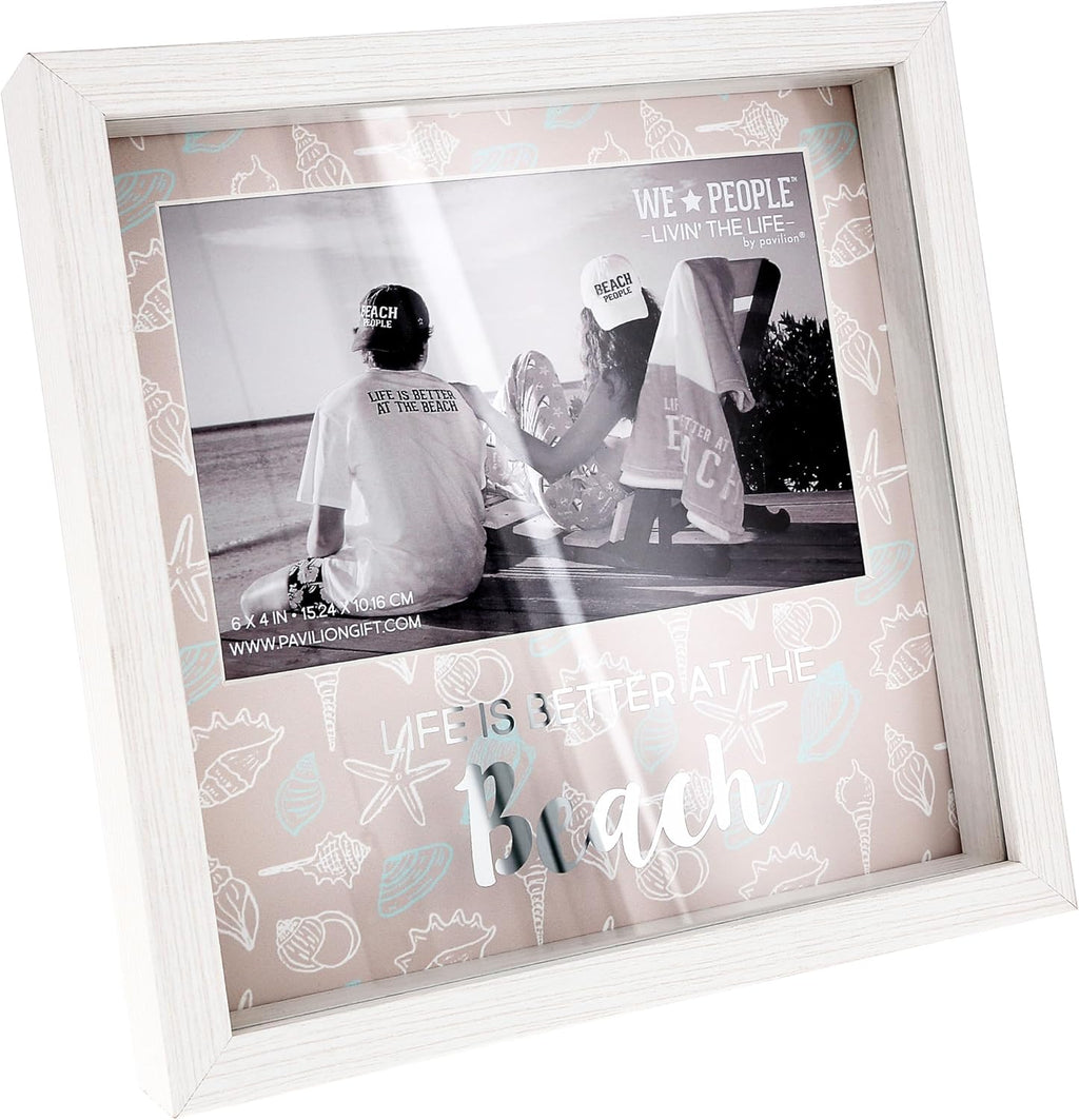 Pavilion Gift Company - Life is Better At The Beach - 7.5" Square Shadow Box Picture Frame Captured Photograph Holder 4" x 6" Horizontal Beach Housewarming Waterfront Seaside Ocean Beach Lover Gift