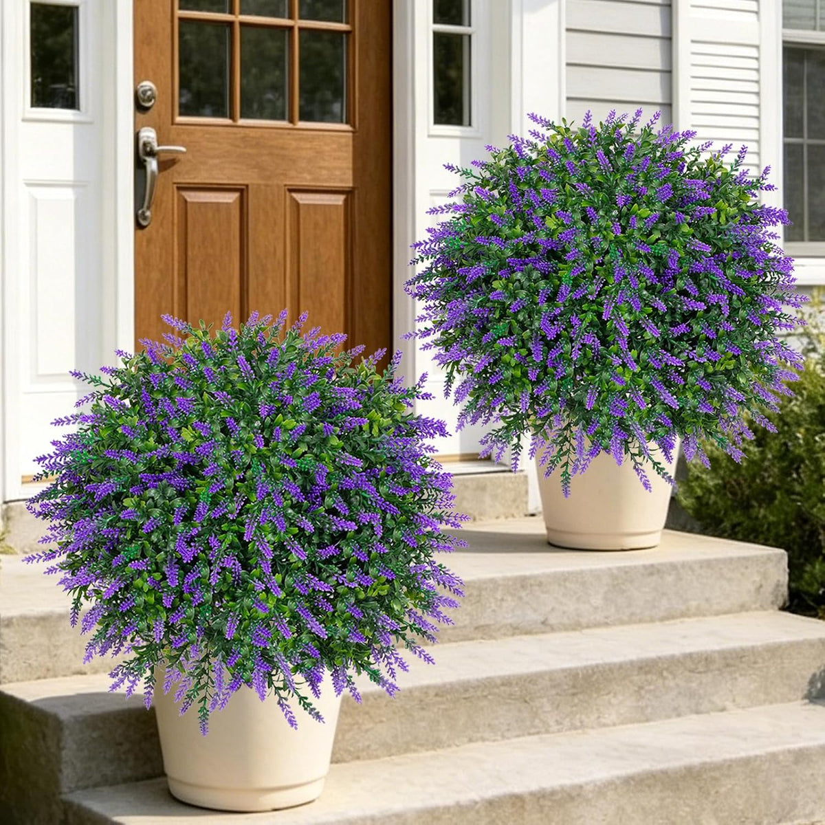 Chillchard 2 Pack UV Resistant Artificial Lavender Boxwood Plants Outdoor