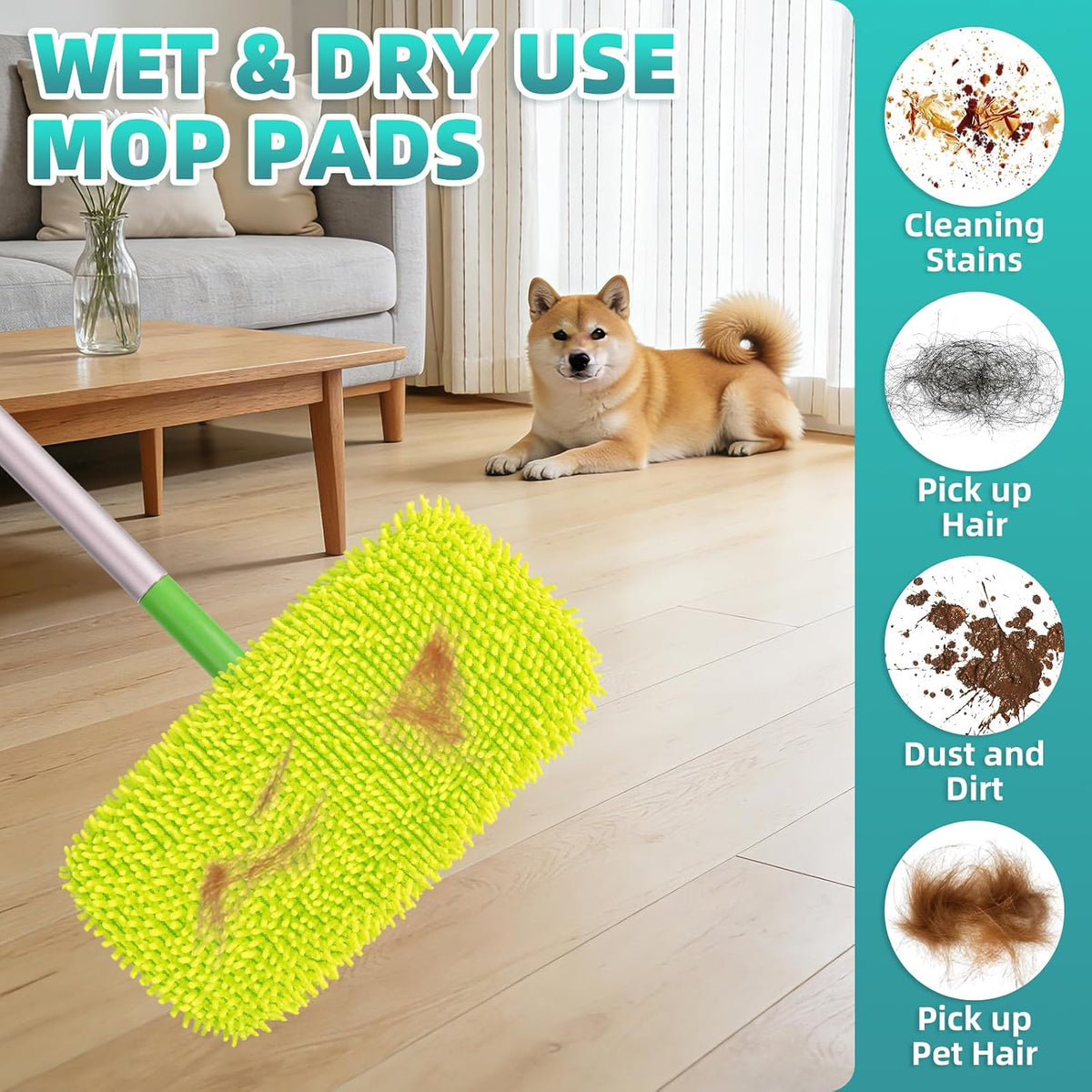 6 Pack Reusable Mop Pads for Swiffer, Washable Wet Pads Refill, Green&Pink