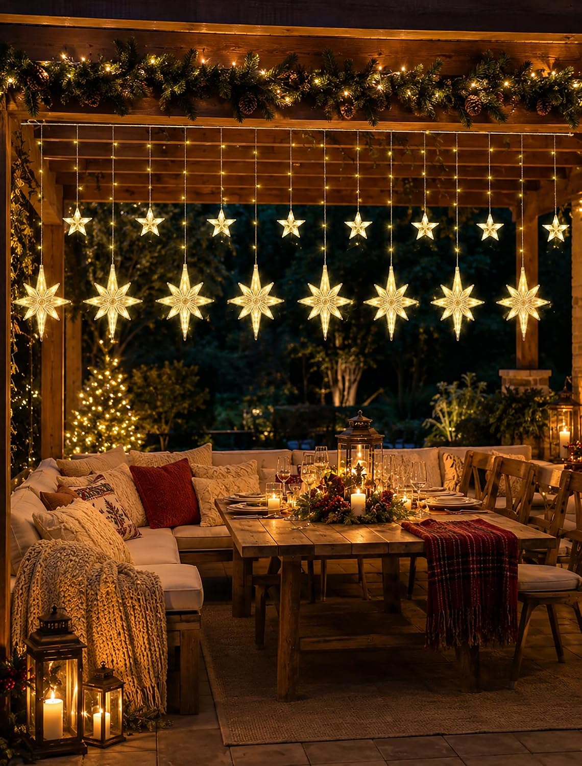 126 LED Star Icicle Lights,7.8ft Window Curtain Lights Plug in