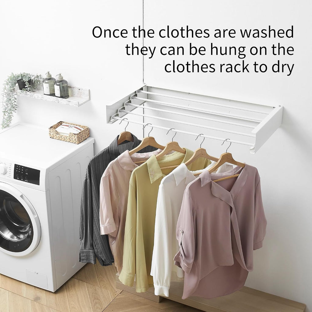 RFOUO Wall Mounted Clothes Drying Rack,White 31.5"