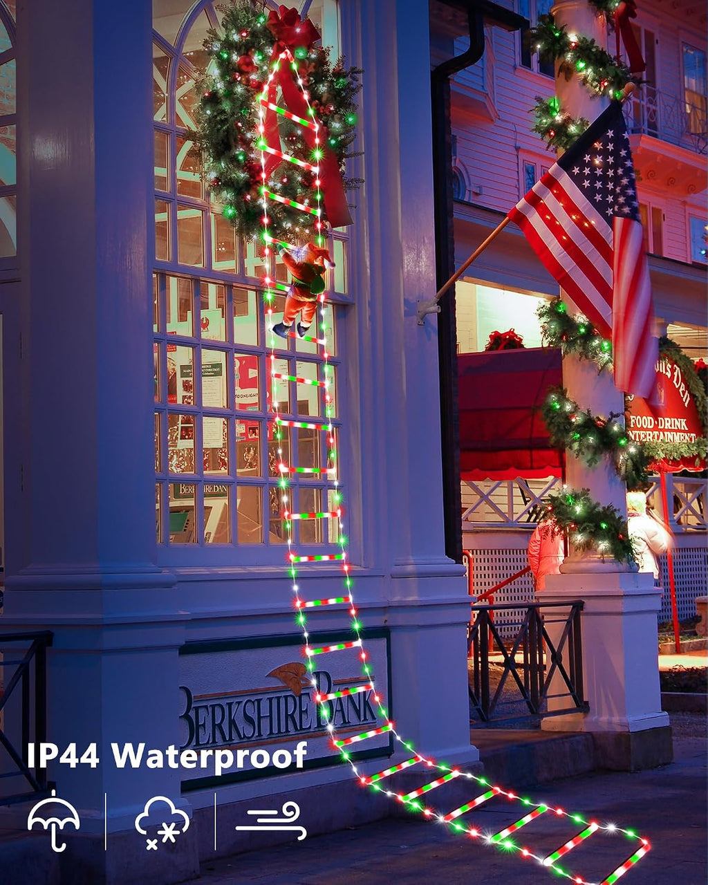 Toodour LED Christmas Lights - 10ft Christmas Decorative Ladder Lights with Santa Claus, Xmas Decorations Light for Indoor Outdoor, Window, Garden, Home, Wall, Xmas Tree Decor - Red White & Green