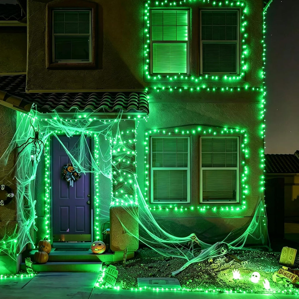 LAMPHOME Halloween String Lights, 64.8FT 300LED Green Christmas Lights, Waterproof Halloween Connectable Christmas Tree Light for Outdoor Indoor Patio Home Party Garden Yard Decor