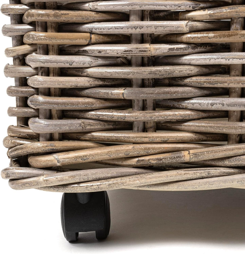 happimess Yael Coastal Hand-Woven Rattan Basket with Wheels, Kubu Gray
