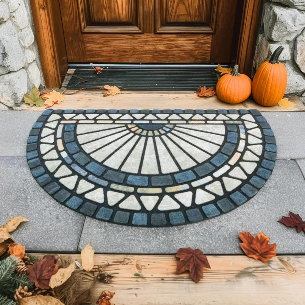 CHICHIC Front Door Mat 24"x36" Outdoors Heavy Duty Rubber Mat, Blue Green