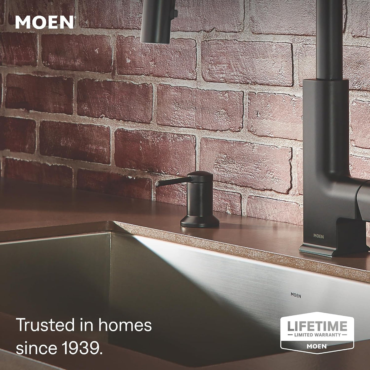 Moen 3942BL Kitchen Soap Dispenser, Refill Above Sink, Matte Black