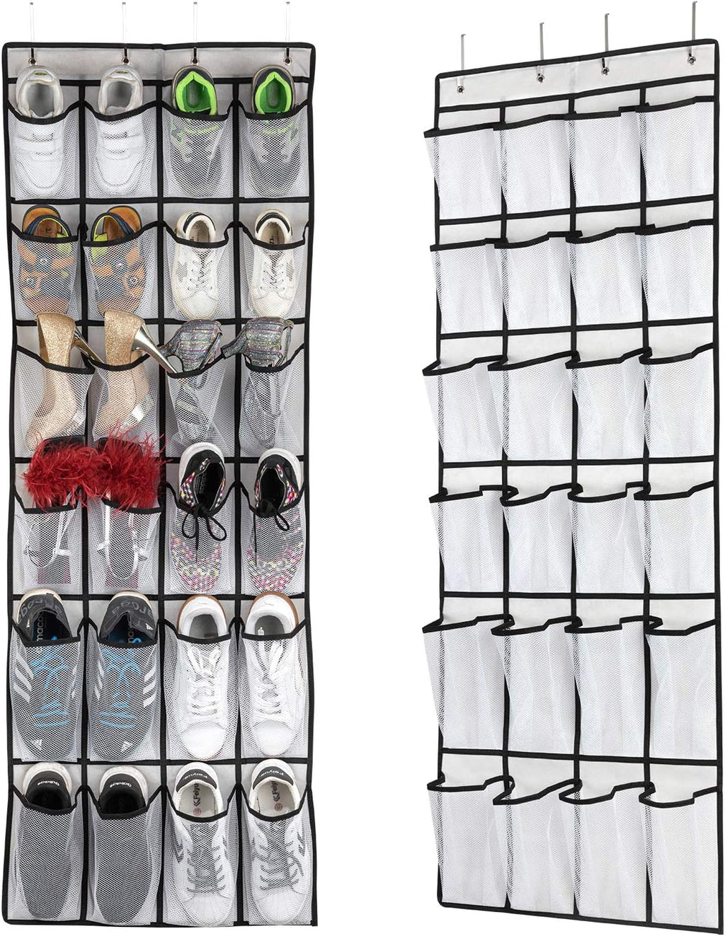 SAVERHO Hanging Shoe Organizer, Over The Door Shoe Organizer with 24 Mesh Large Pockets Door Shoe Rack for Men Women Kids Hanging Door Shoe Holder Size:58x21 Inch (White-2pack)