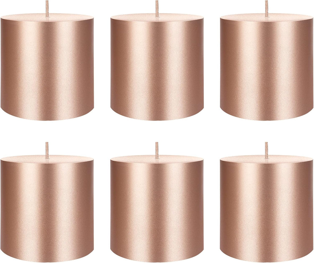 Mega Candles 6 pcs Unscented Solid Rose Gold Pillar Candles, Hand Poured Premium Wax Candle 3 Inch x 3 Inch, Home Décor, Spas, Weddings, Occasions, Party, Centerpieces, Holidays, Vigils, Prayers