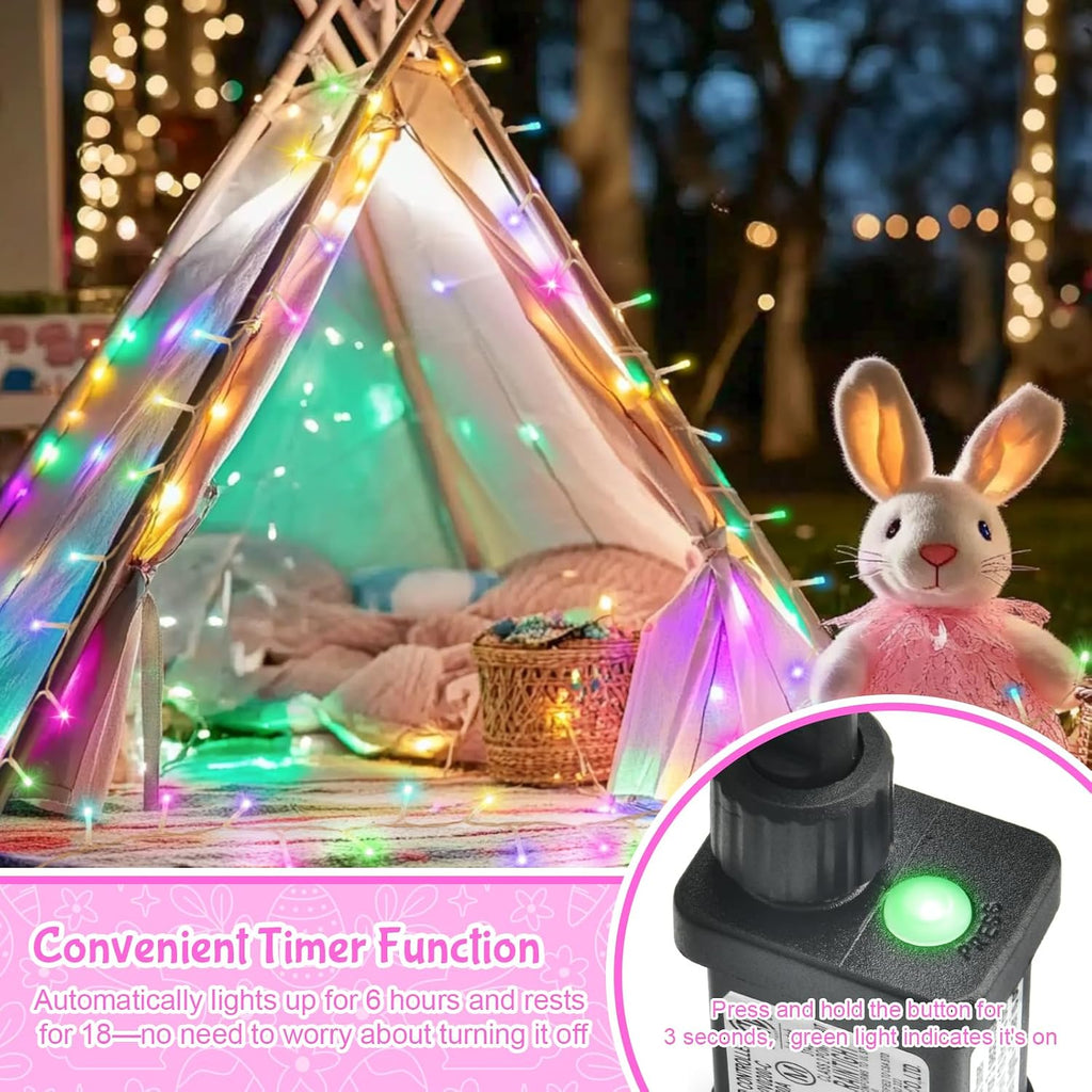 cshare Easter String Lights, Pastel Easter Lights Plug in with Timer 8 Lighting Modes 32ft 100LED Transparent Wire Fairy Lights for Easter Decorations Garland Outdoor Indoor Party