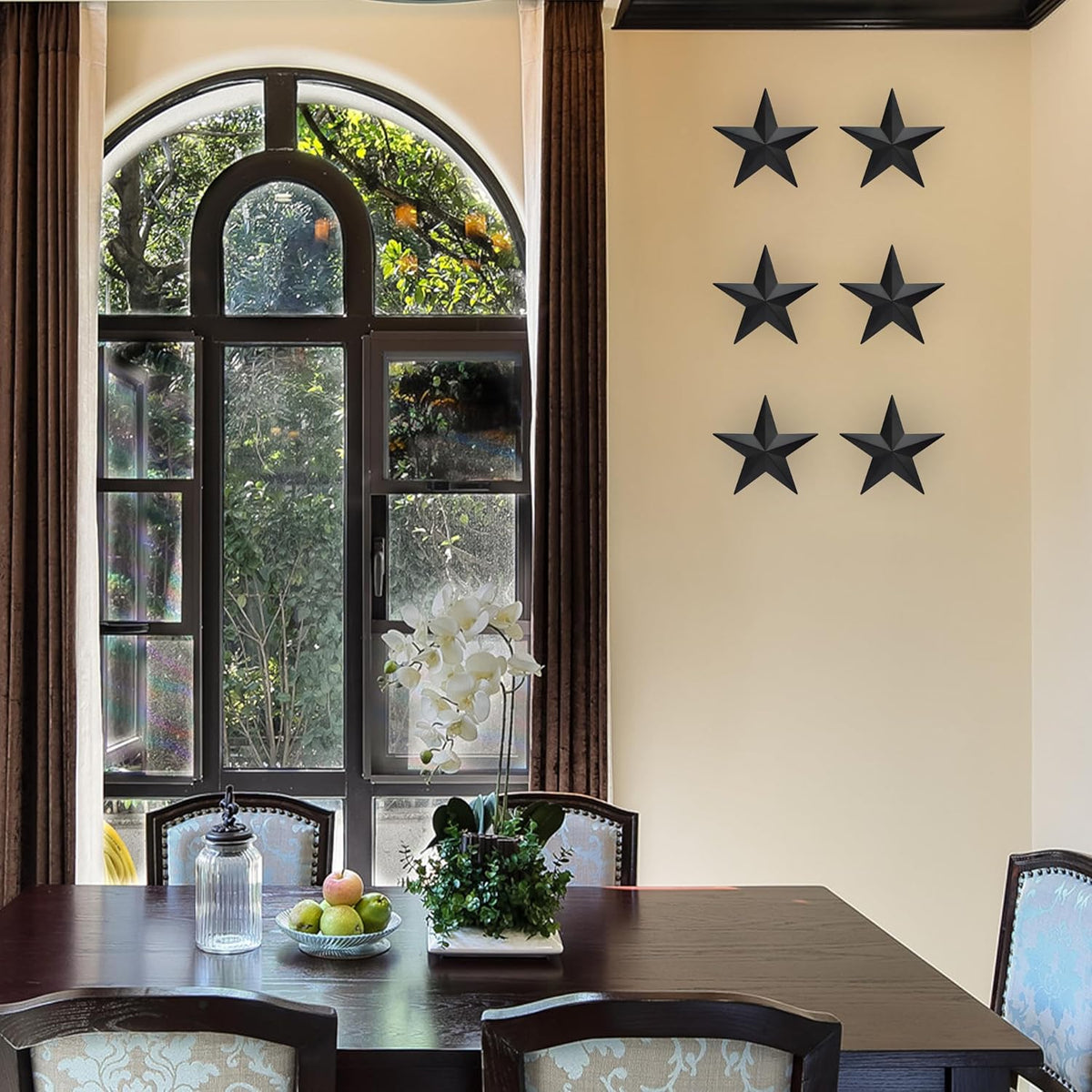 JoyEvy 6" 6pieces Black Metal Barn Star Wall Decor,Texas Stars Art,Metal Stars Rustic Vintage Western Country Farmhouse Home Decoration