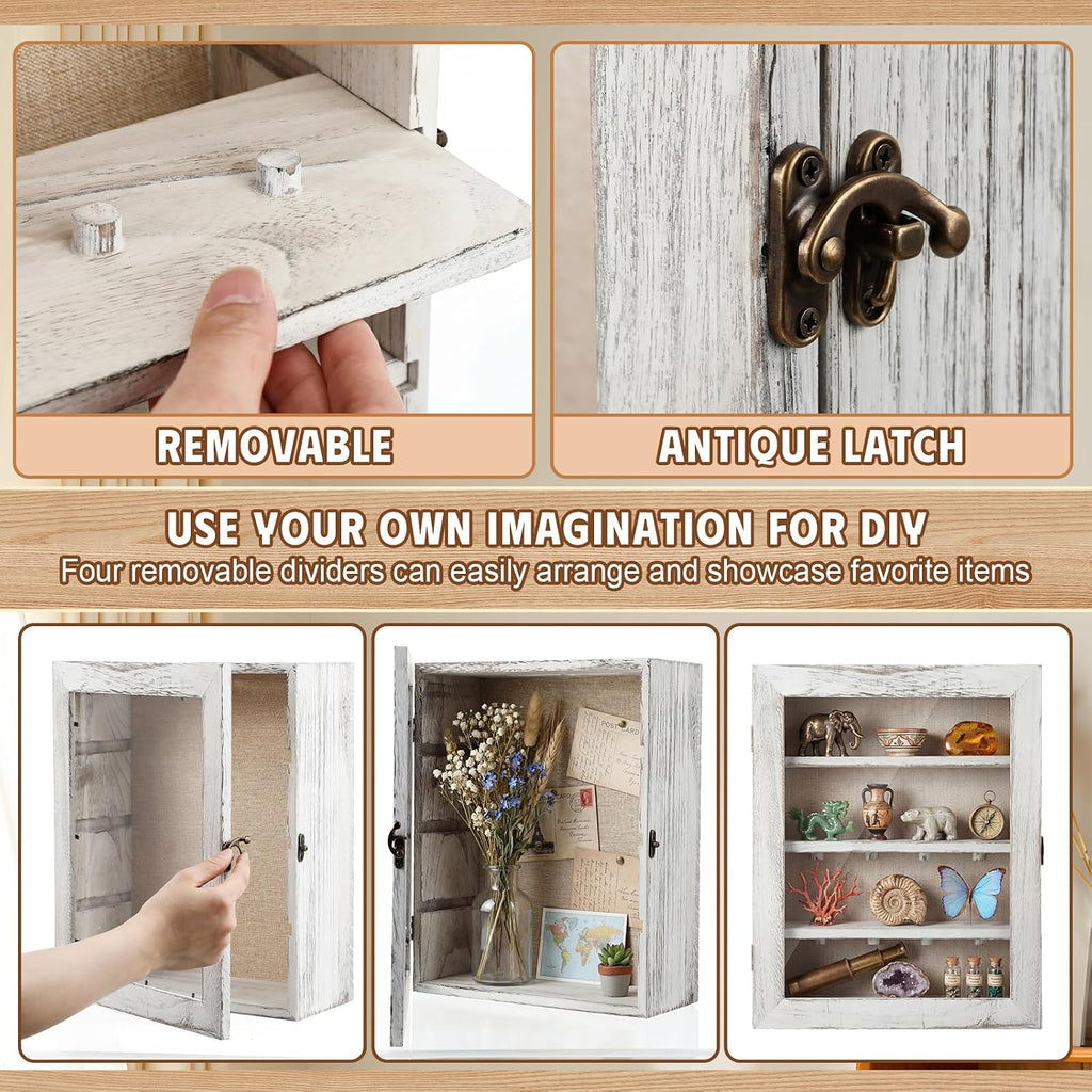Gerrii Shadow Box Display Case 11 x 13 - Deep 5 Inch Wooden Picture Frame with Linen Back, Removable Shelves, Wooden Memory Case for Wedding Bouquets, Photos, Medals & Keepsakes, White