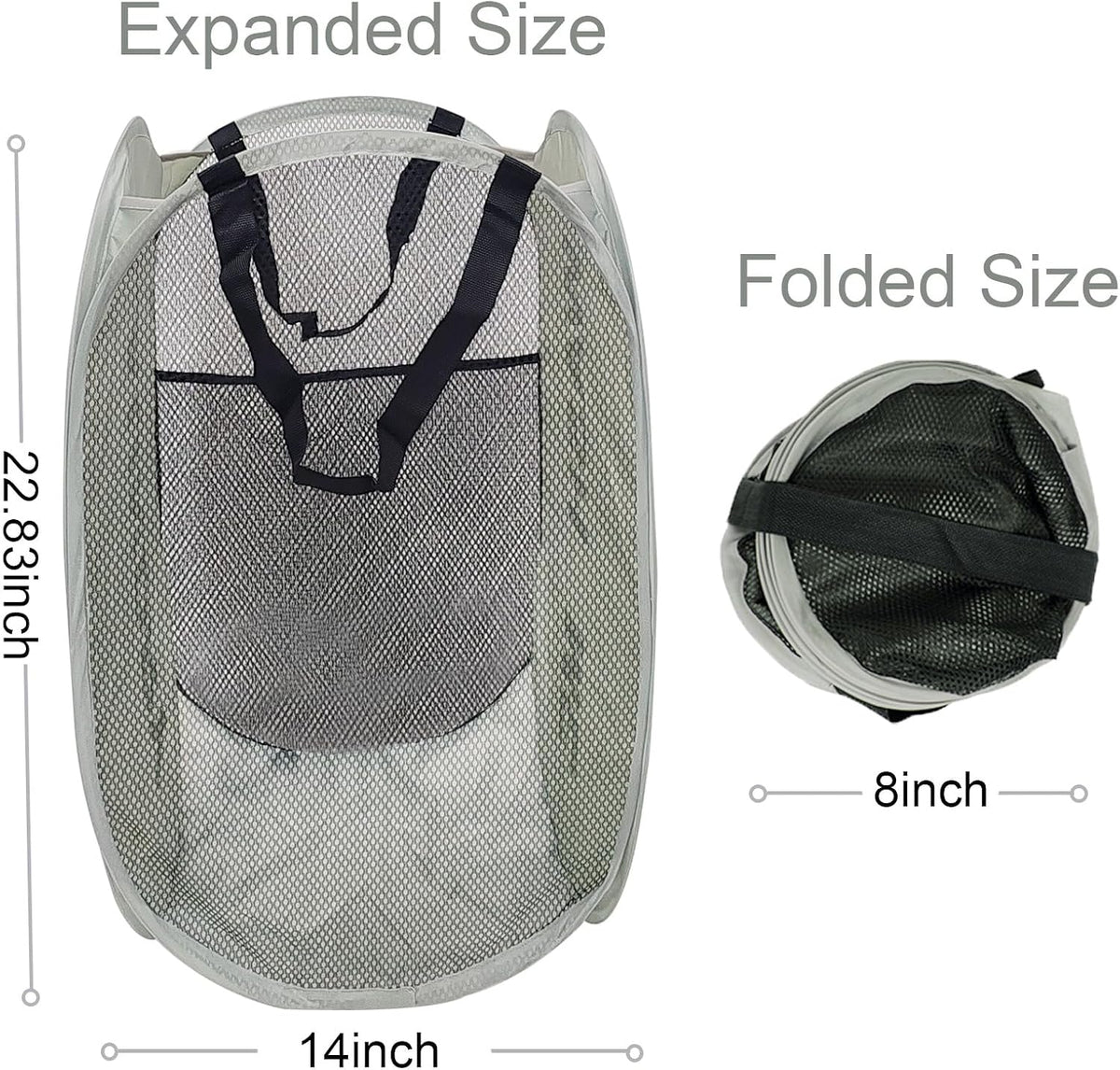 Larpur Pop Up Laundry Baskets, 2 Pack Mesh Laundry Hampers Collapsible Clothes Hampers for Home, Dorm, Travel (Black + Gray)