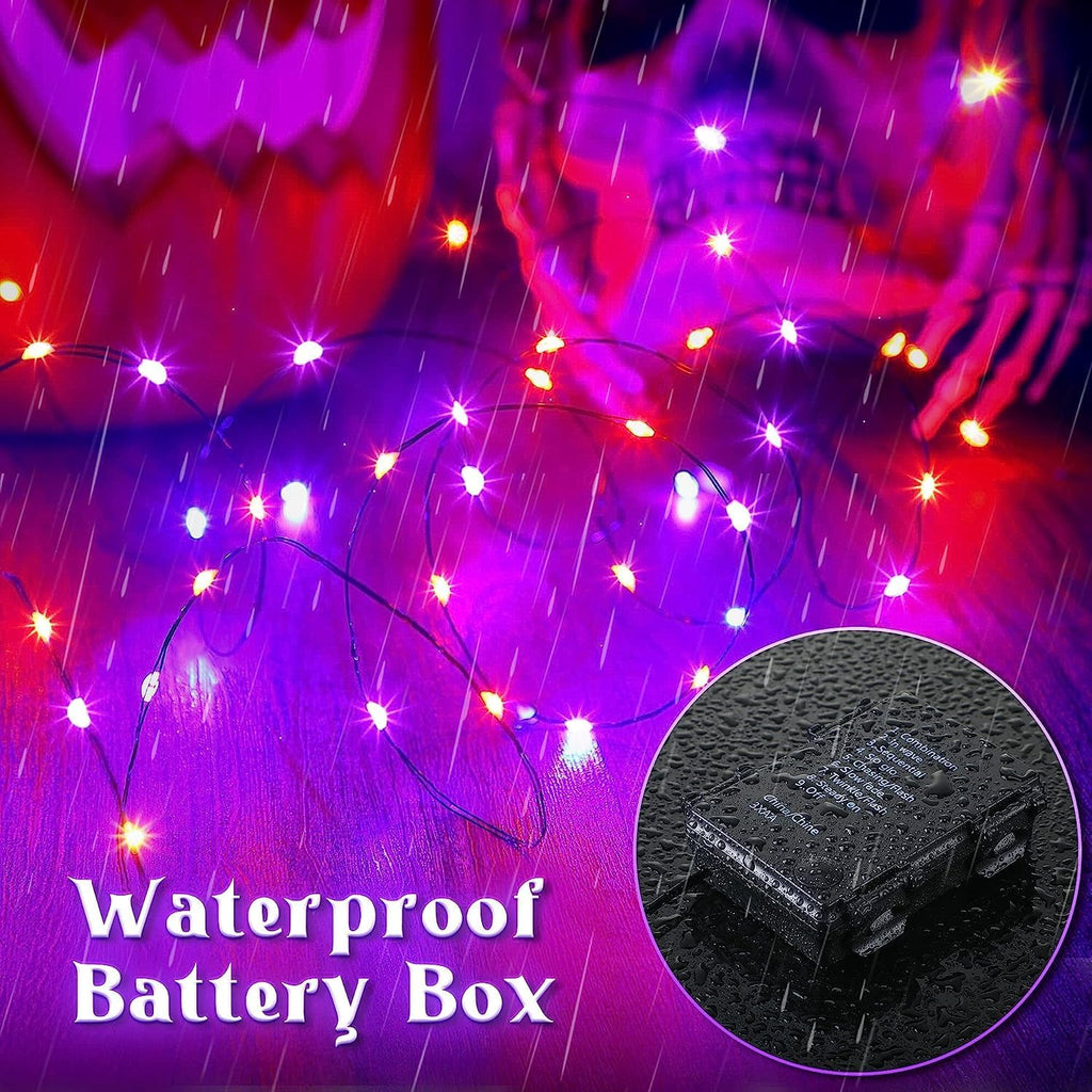 Hiboom 2 Pack Orange and Purple Halloween Lights, 16.4ft 50 LED, 8 Modes Battery Operated Fairy String Lights for DIY Home Bedroom Holiday Party Decor