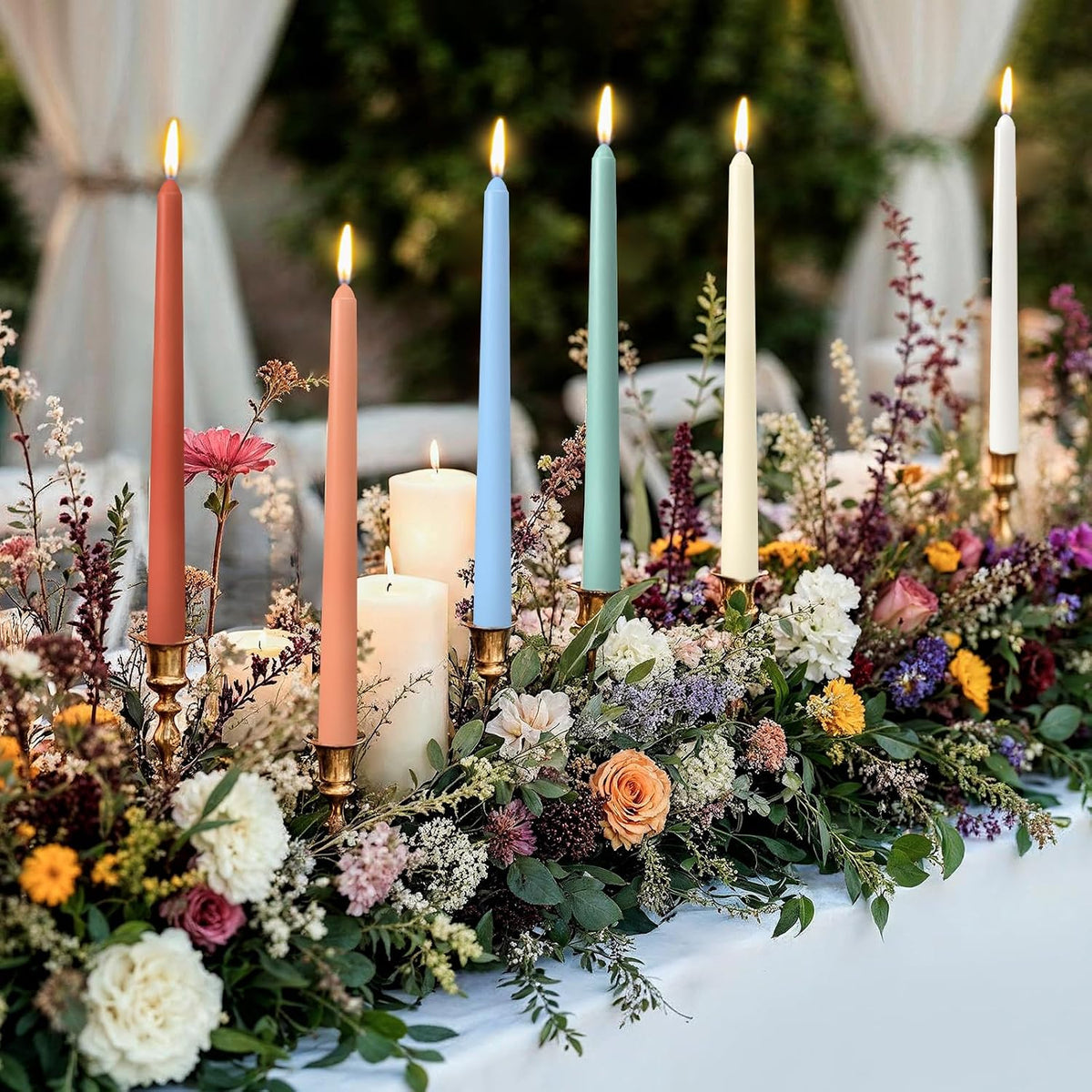 12 Pack 10 inch Assorted Color Taper Candle Set for Holiday Dinner Party, Unscented Long Candlesticks, Dripless and Smokeless, 7-8 Hours Burn