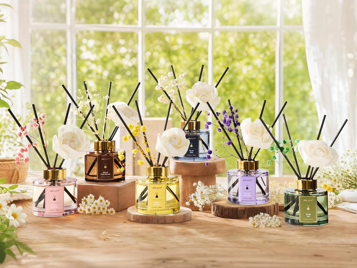 Airkeep Flower Reed Diffuser Set, Citrus Lemon Diffuser Set, 5.07 Fl.oz (150ml), Home Fragrance, Bathroom, Bedroom & Home Décor, Air Freshener