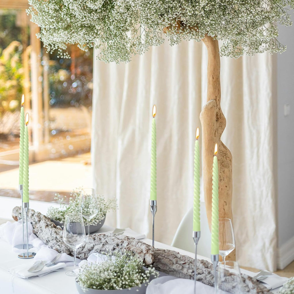 10 Inch light Green Taper Candle Set, 10 Pack Unscented Dripless Candlesticks for Family Dinner Parties Spring Home Decoration and Wedding