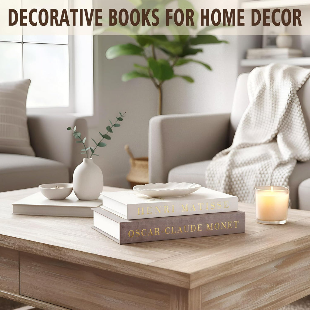 Decorative Books Set with Tray, Linen Coffee Table Books Decor