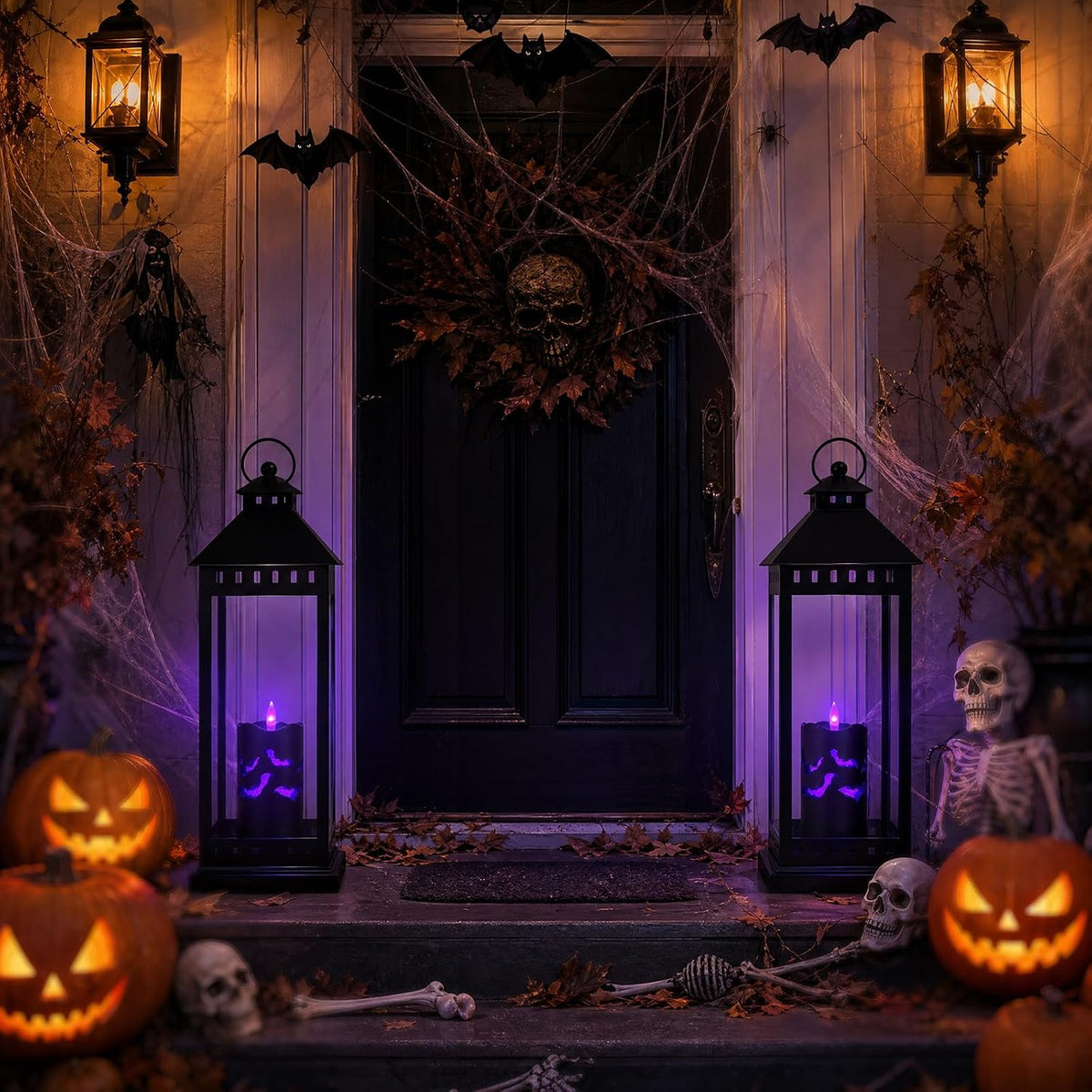 Halloween Flameless Pillar Candles with Bat Cutouts, Remote Control, 3 Pack