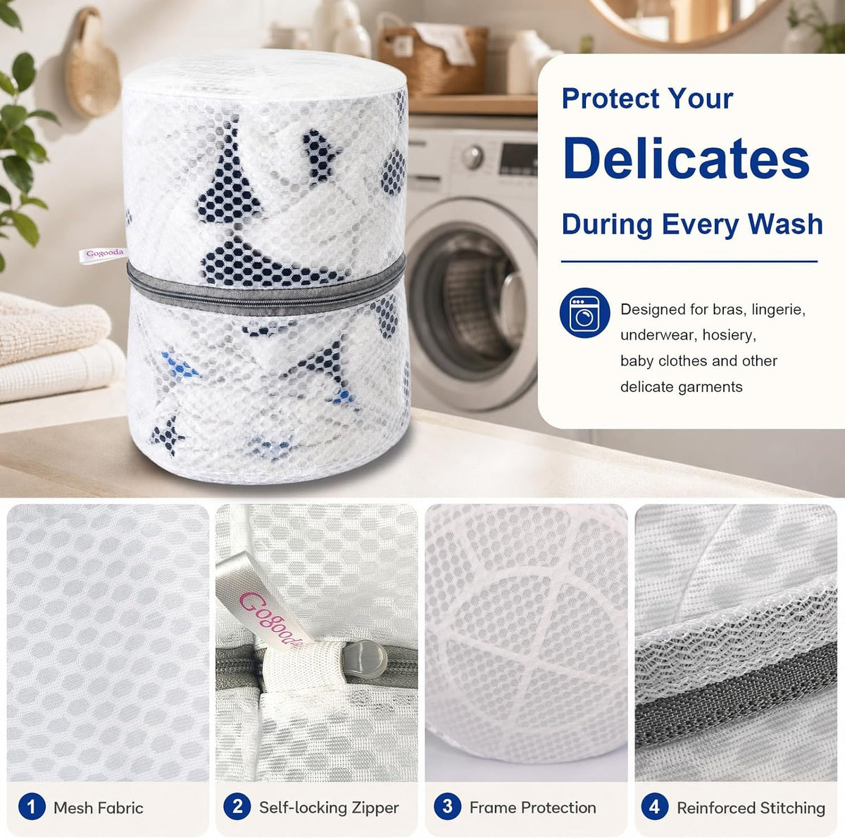 GOGOODA Mesh Laundry Bags for Delicates (3 Large Bra Wash Bag)