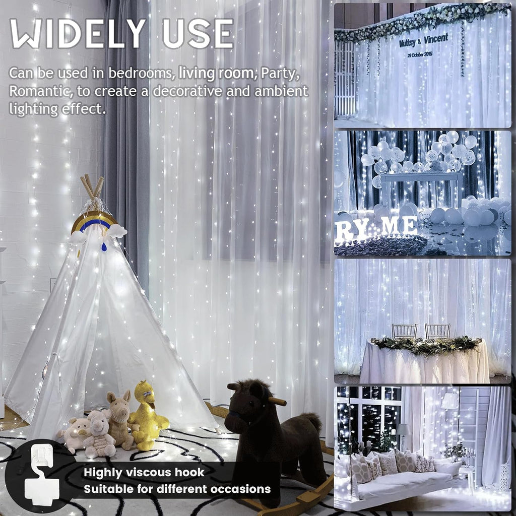 Fairy Curtain Lights for Bedroom, 300 LED 9.8x9.8 Ft Fairy Lights Curtain with Remote, String Light 8 Flashing Modes USB Plug in for Dorm Backdrop Window Wall Indoor Outdoor, White