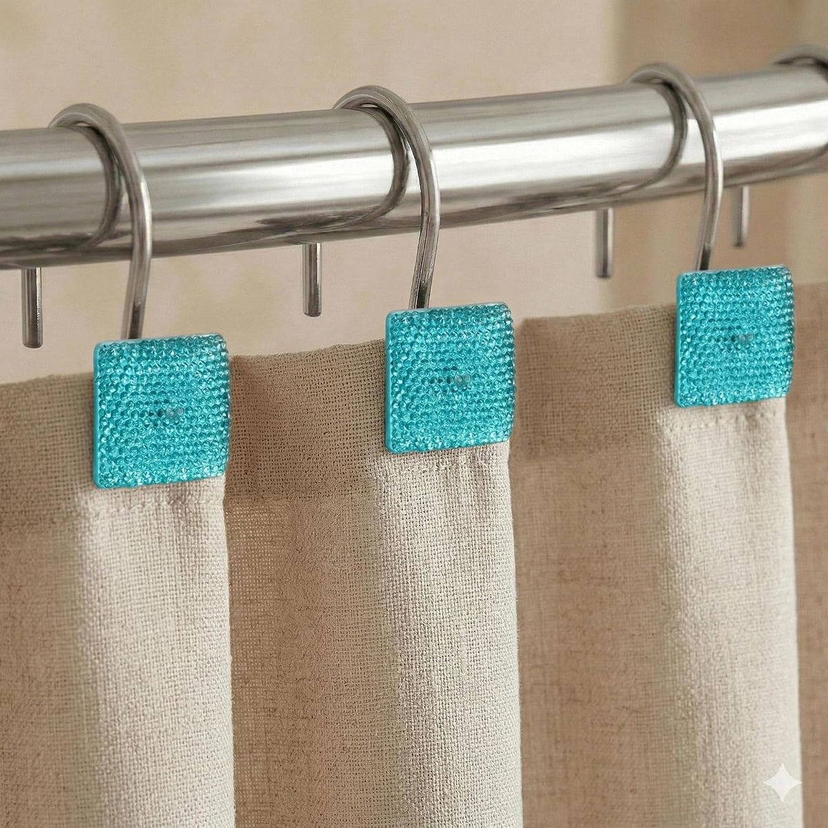 Teal Blue Bling Shower Curtain Hooks: Aqua Christmas Curtain Rings,12Pcs