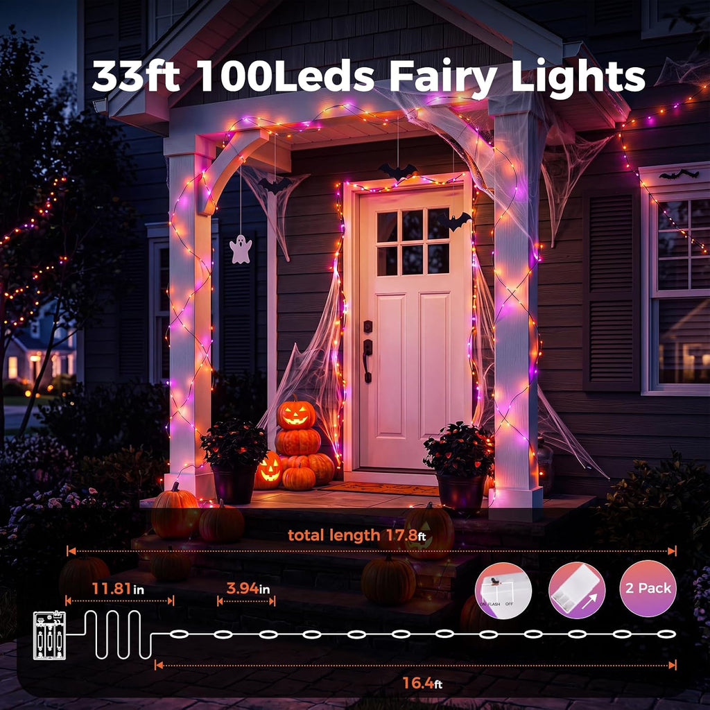Brightown-Halloween-Fairy-Lights-Purple-Orange, 2Pack 16.4FT 50 LED Lights