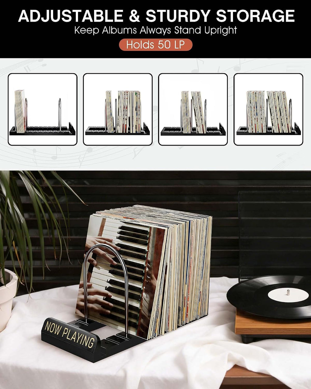 BS-VOG Now Playing Vinyl Record Holder Storage Fits 50 LPs, Gift Package