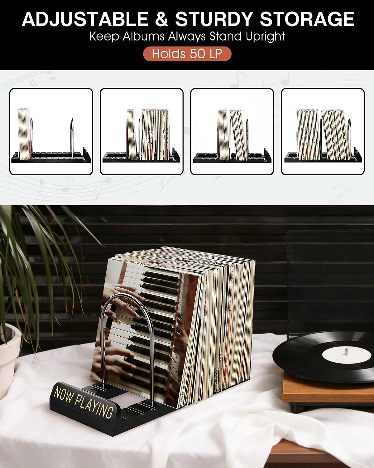 BS-VOG Now Playing Vinyl Record Holder Storage Fits 50 LPs, Gift Package