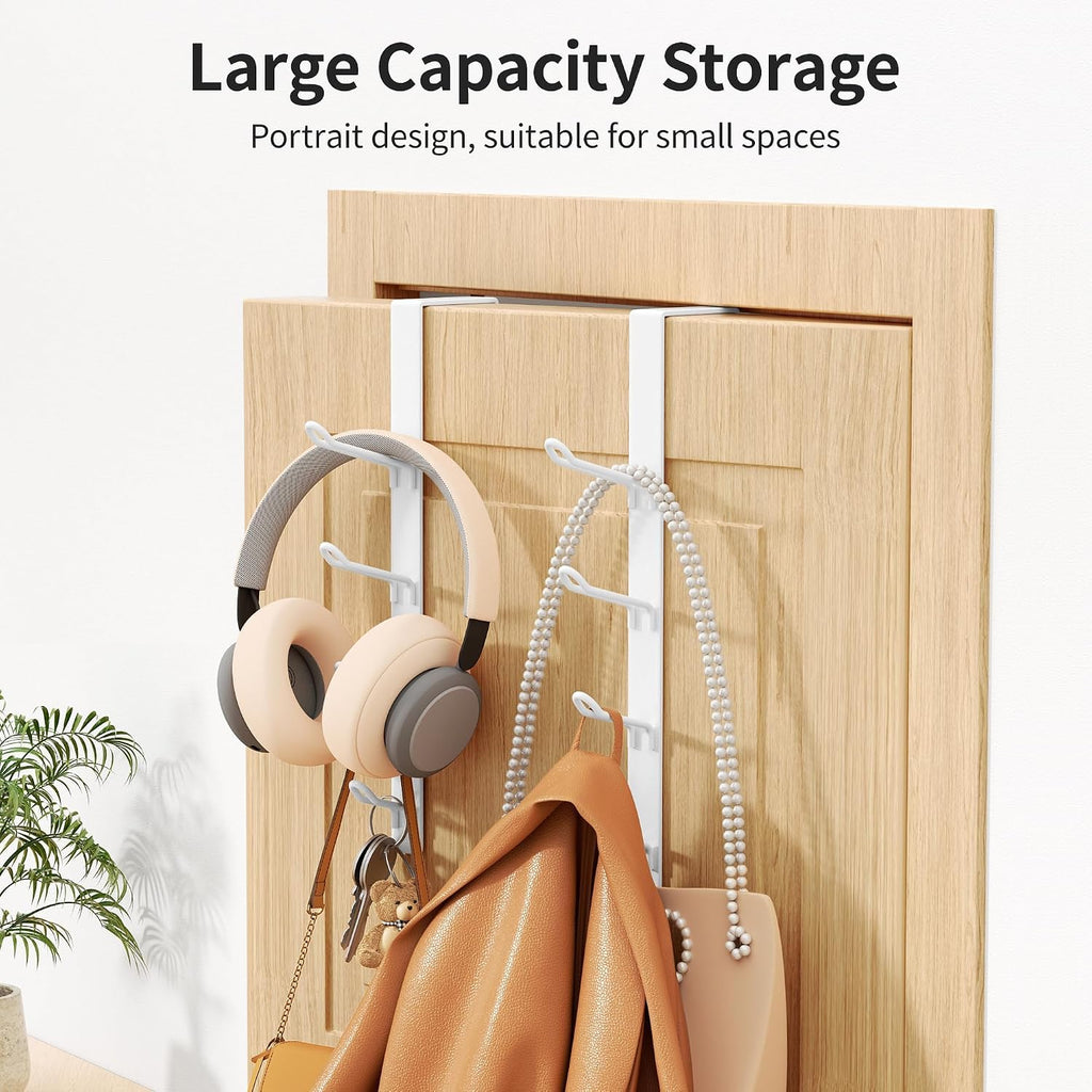 niffgaff 8 Hook Over The Door Hooks, Vertical Over The Door Towel Hook, Over Door Hook, Over The Door Hanger, for Towel and Clothes Hangers, White, 2 Pack,12.28“,for 1.7'' Door