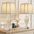 EJIAXIN Lamps for Night Stands Set of 2-23.5" Boho Bedside Lamp with USB A+C and Nightlight - Cream Rustic Carved Resin Farmhouse Table Lamp for Bedrooms, End Tables, Living Room, Bulbs Included