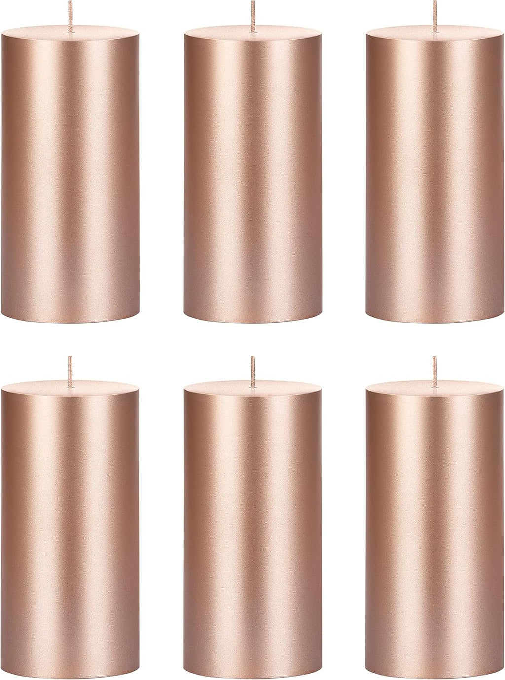 Mega Candles 6 pcs Unscented Solid Rose Gold Pillar Candles, Hand Poured Premium Wax Candle 3 Inch x 6 Inch, Home Décor, Spas, Weddings, Occasions, Party, Centerpieces, Holidays, Vigils, Prayers