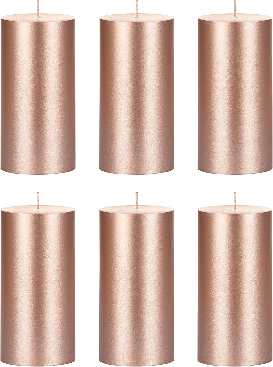 Mega Candles 6 pcs Unscented Solid Rose Gold Pillar Candles, Hand Poured Premium Wax Candle 3 Inch x 6 Inch, Home Décor, Spas, Weddings, Occasions, Party, Centerpieces, Holidays, Vigils, Prayers