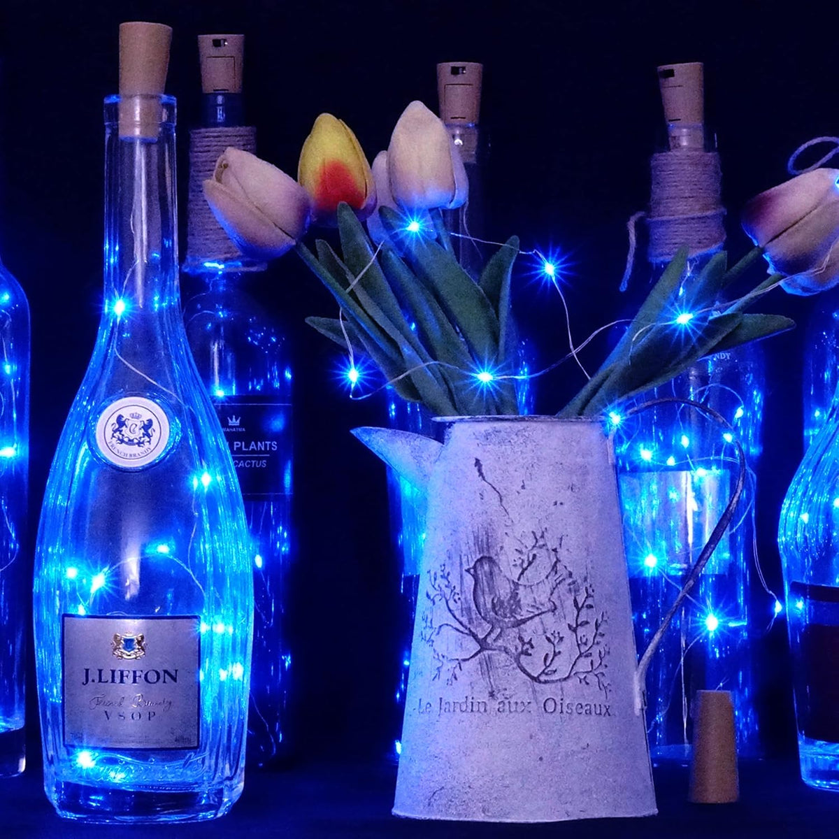 SmilingTown 12 Packs 20 LED Wine Bottle Lights with Cork - Silver Wire Fairy String Lights Battery Operated Cork Lights for Wine Liquor Bottle,Bedroom,Christmas,Birthday Party Decor(Blue)
