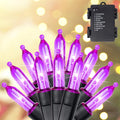 Blissun Halloween Lights - 50-Count Black Wire Battery Operated Mini String Light Set With 8 Modes, 16 ft Fairy Lights for Tree Garden Wreath Decorations (1 Pack, Purple)