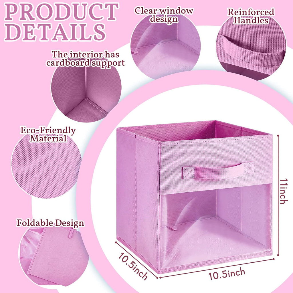 Marsui 8 Pcs Cube Storage Bins with Clear Window 11'' Daycare Storage Cube Organizer Bins for Closet Kid Nursery Playroom with Handle Fabric Collapsible Storage Cubes(Blue, Purple, Rose, Pink)