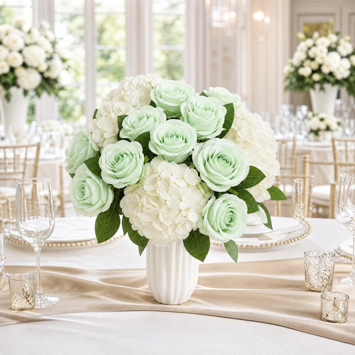 LVEFIT 30 Pcs Light Green Fake Roses Artificial Flowers Faux Flowers