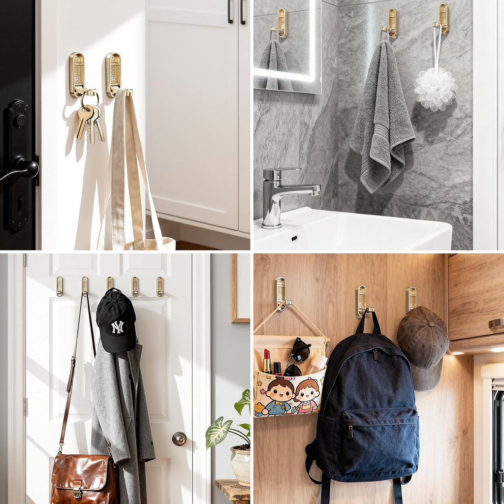 Folding Coat Hooks, Zinc Alloy Foldable Gold Wall Hooks Heavy Duty Bathroom Towel Hooks Flip Down Towel Hooks for Hanging Coat Towels Clothes Hat Bags Keys 2 Pack (6, Golden)