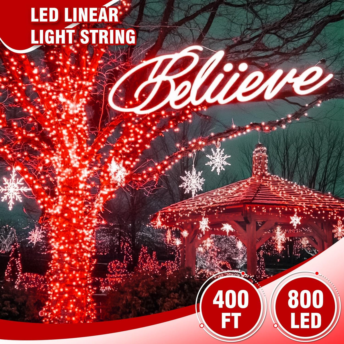 400FT Red LED Fairy Lights, Christmas String Lights with Remote, 8 Lighting Modes, Waterproof Plug-in Lights for Valentine, Halloween, Fireplace, Banister, Restaurant, Bar, Shop Display