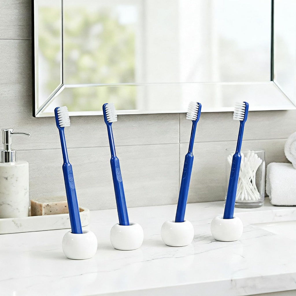 4 Pack Mini Ceramic Toothbrush Holders, Single Toothbrush Holder for Shower, Cute Toothbrush Stand for Bathroom, Medicine Cabinet, Dorm (White)