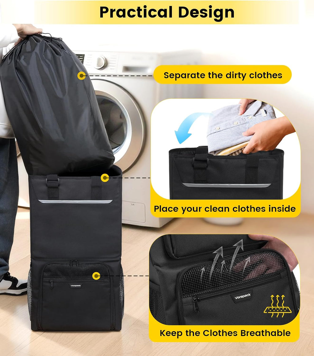 Vorspack Laundry Backpack for College Students, 2 in 1 Laundry Bag, Black