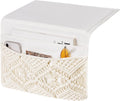 Mkono Macrame Bedside Caddy, Boho Bed Storage Organizer, 4 Pockets Ivory